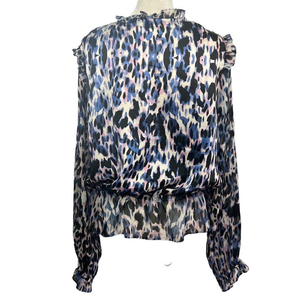 Generation Love 100% Silk Watercolor Animal Print Blouse | Adjustable Waist | L - Picture 5 of 12